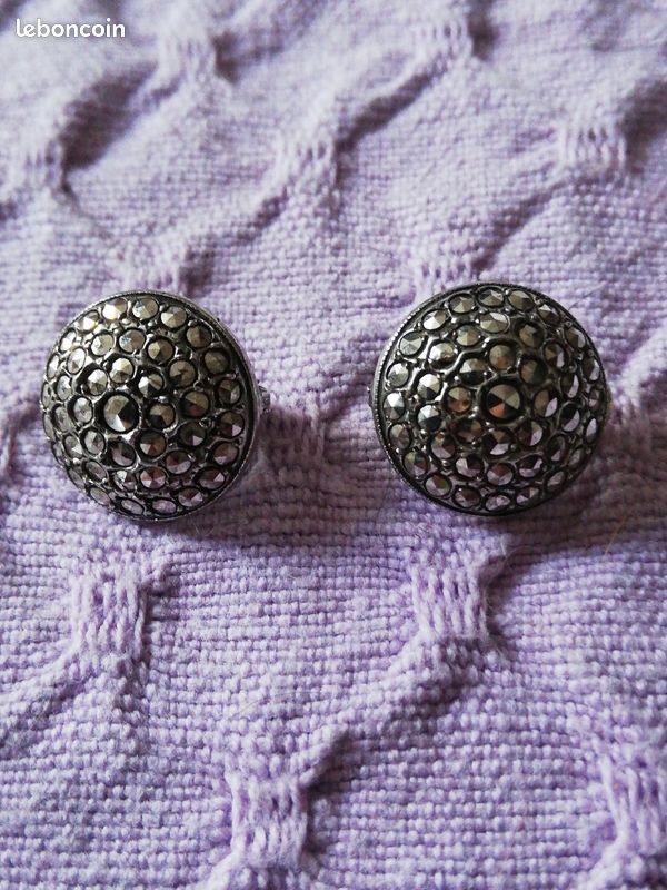 Boucles D'oreilles Anciennes En Argent Massif - Pureté 950/1000, Vintage