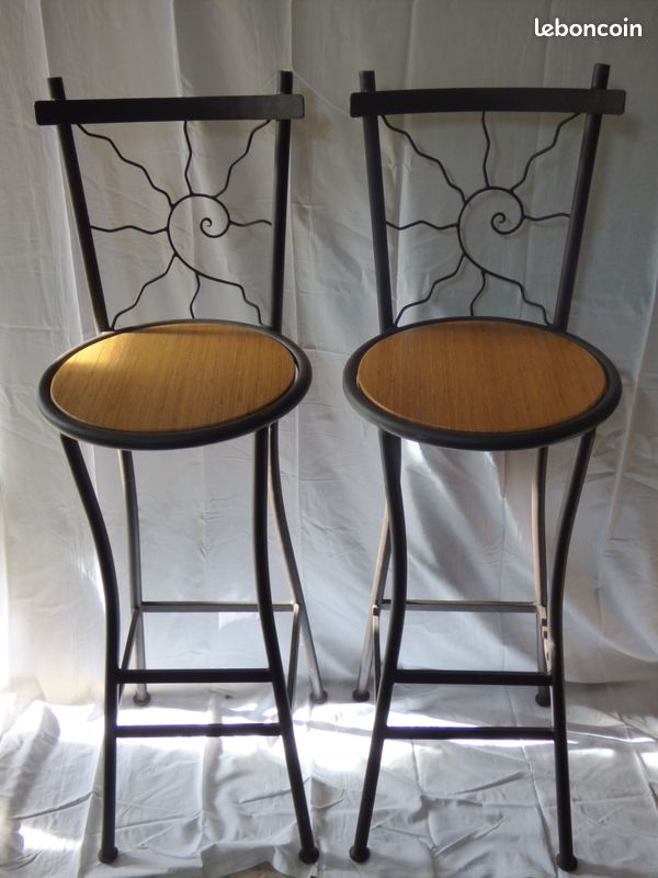 2 tabourets de bar fer forgé et bois (image 1)