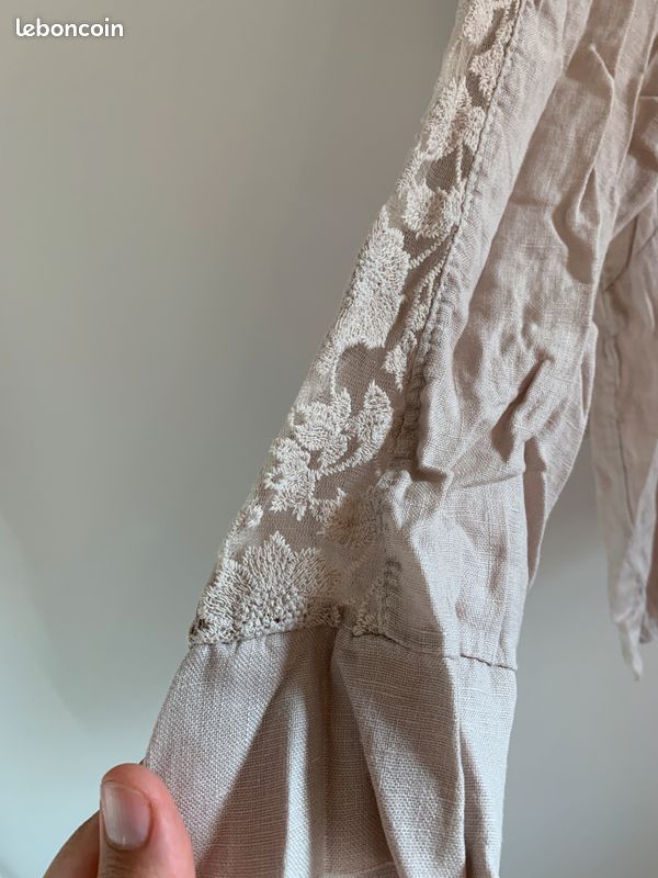 Blouse Beige 100% Lin - Taille XXL - Made in Italy (image 3)