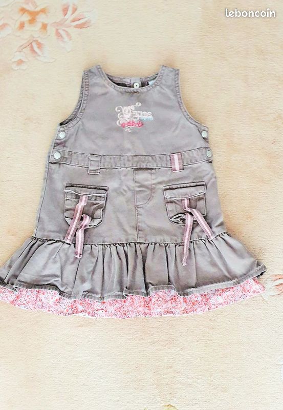 Robe coton 3 ans Vertbaudet fille couleur mastic et rose (image 5)