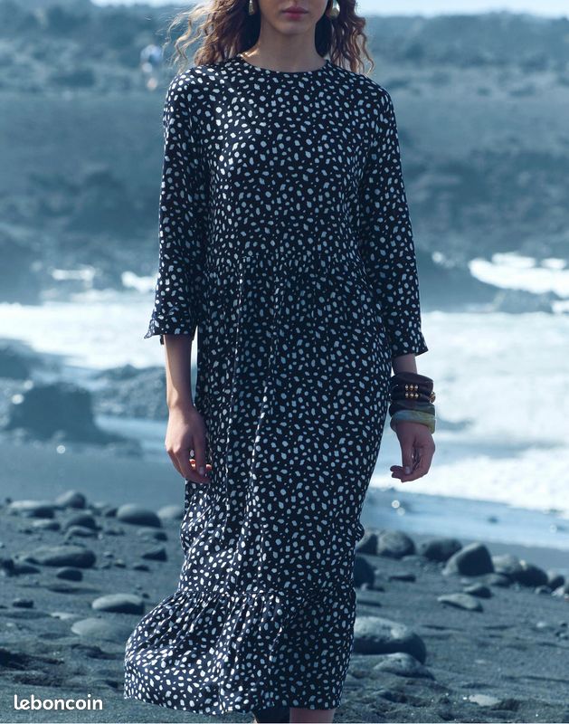 Robe Longue Robe Bleu A Pois Zara Robe ZARA Manches 3/4 Taille S