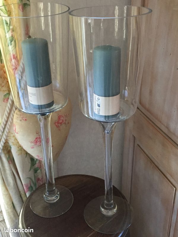 1950/70 Paire de Bougeoirs En Cristal Photophores Baccarat Modèle Tors