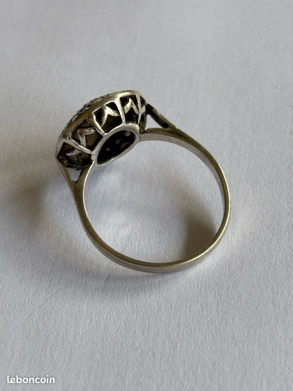 Bague Vintage Art Déco Argent Massif Et émail Noir – Taille S – Excellent état