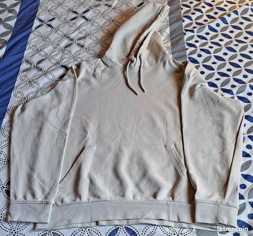Sweat Vintage Homme Blanc Cassé Années 90 – Col Ras-du-cou, Motif Cerf, Grande Taille L