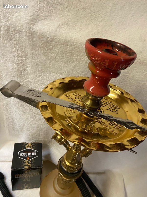 Grand narguilé/chicha/hookah traditionnel doré avec accessoires (image 3)