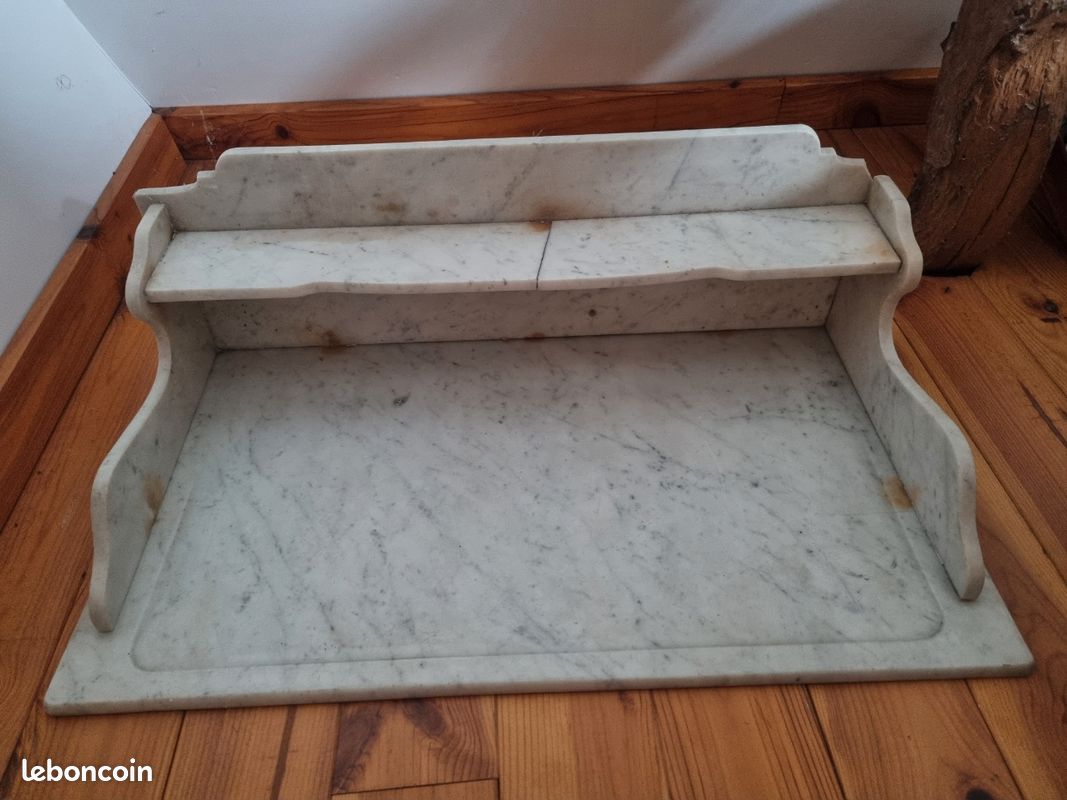 Dessus de table de toilette en marbre blanc vintage (image 2)