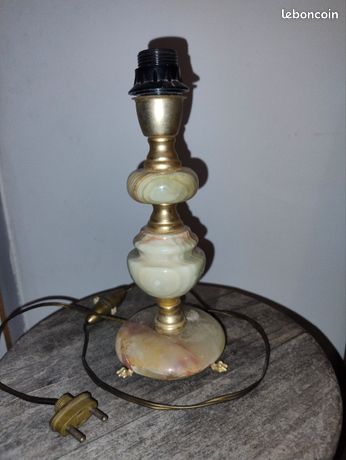 Lampe ancienne pied en pierre d’onyx et laiton 40 cm