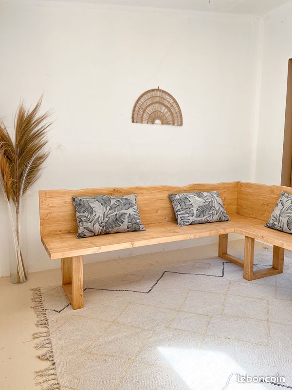 CANAPÉ D'ANGLE BOIS MASSIF - BANQUETTE BORD NATUREL - Jusqu'à 300 cm (image 6)