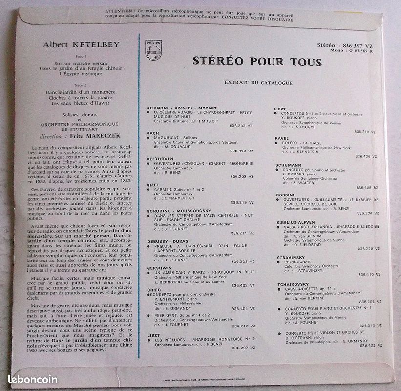 Disque 33 tours vinyle original, oeuvres d'Albert Ketelbey (image 2)