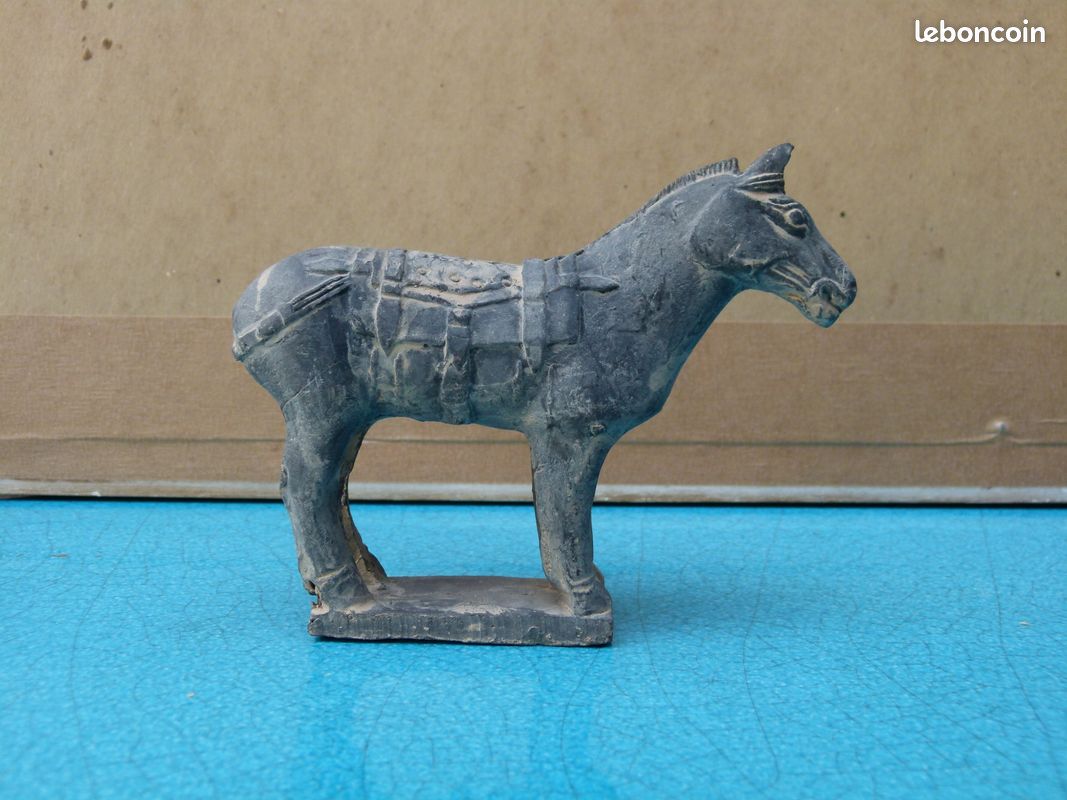 Lampe Ancienne En Terre Cuite 'Cavalier' émaillée, 60 Cm - Sculpture De Toit Chinoise, état Correct