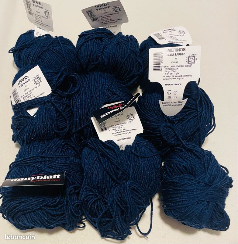 Lot de 9 pelotes - Laine Anny Blatt MÉRINOS - Coloris BLEU SAPHIR (image 1)