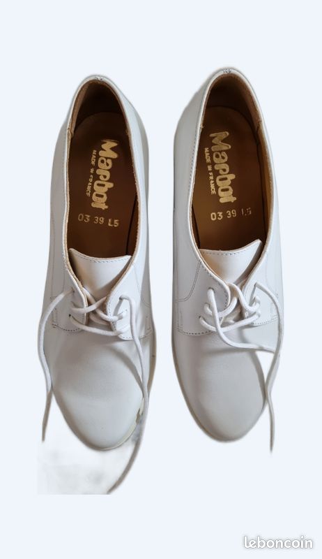 Derby Femme En Cuir Blanc - Taille 39 - Talon Plat - Marque Accessoire Diffusion - Neuf Avec Emballage