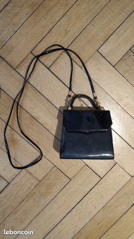 Petit sac vernis noir bandoulière soirée (image 1)