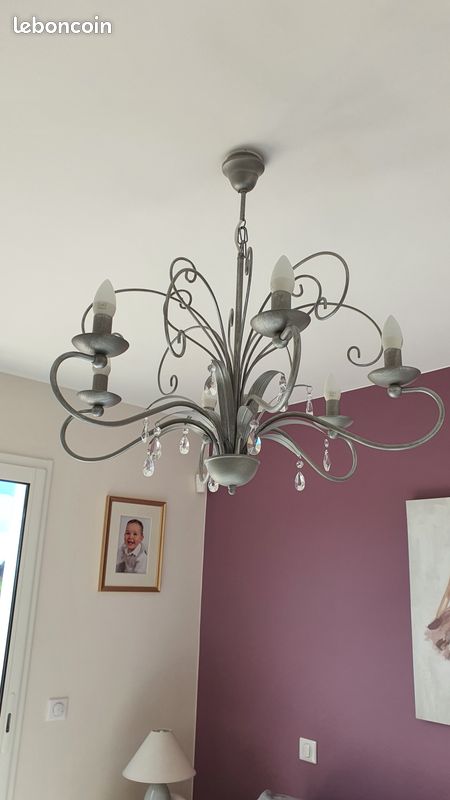 Superbe lustre 6 branches Keria Luminaires – métal patiné & pampilles – style chic / moderne (image 1)