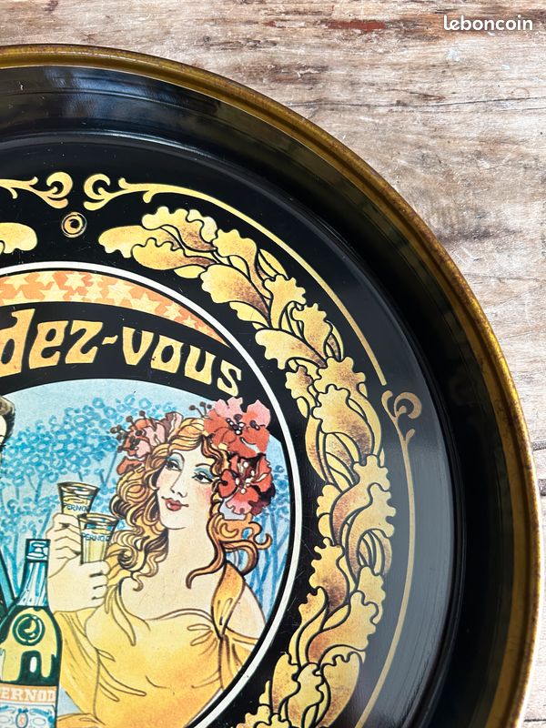 Plateau publicitaire Pernod Rendez-vous vintage tôle lithographiée style Belle Époque (image 3)