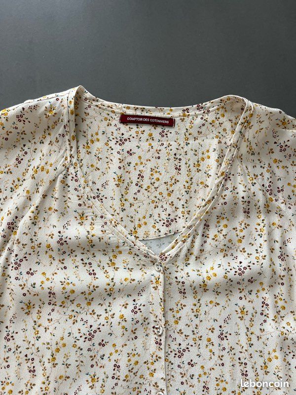 Blouse Femme Comptoir Des Cotonniers Taille 34/36 En Coton - Couleur Prune Clair - Occasion TBE