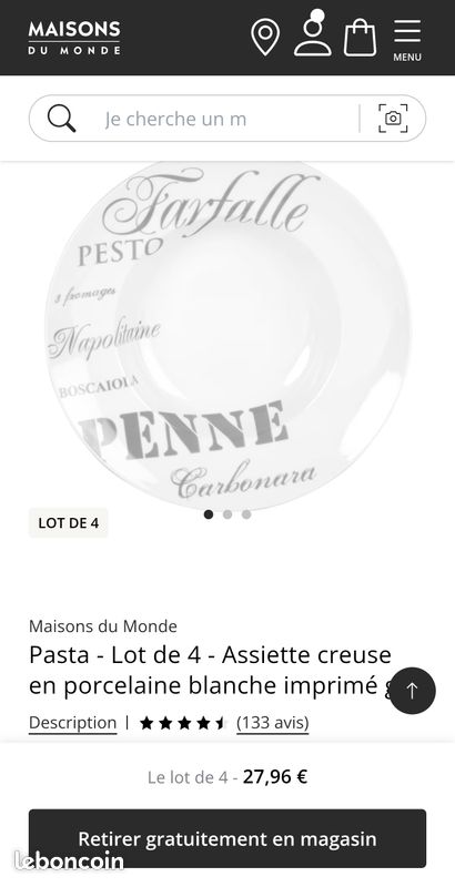 Assiette creuse pasta (4) neuve (image 5)