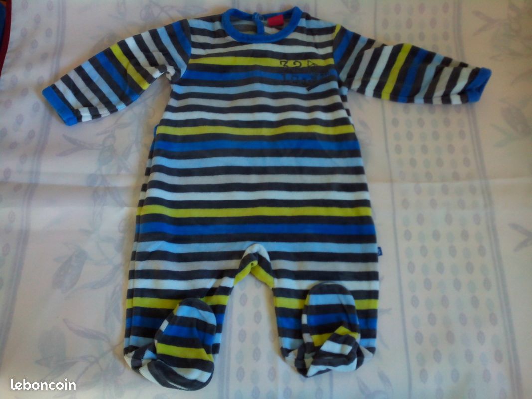 Pyjama velour bleu et noir 3 mois babygro mb (image 1)