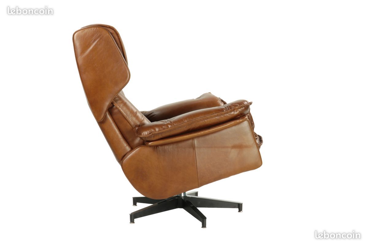 Designer - Fauteuil Pivotant Cuir Marron Avec Mécanisme Relax Du Dossier Inclinable 220690