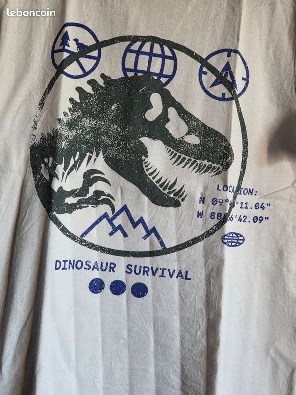 T-shirt Jurassic World Homme - Beige, Taille S, Imprimé Graphique - Léger Délavé