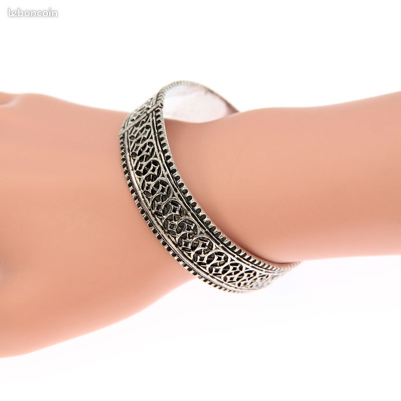 Bracelet jonc Touareg en Argent Motif Croix d'Agadez | Vintage Années 1970 à 1990 (image 3)