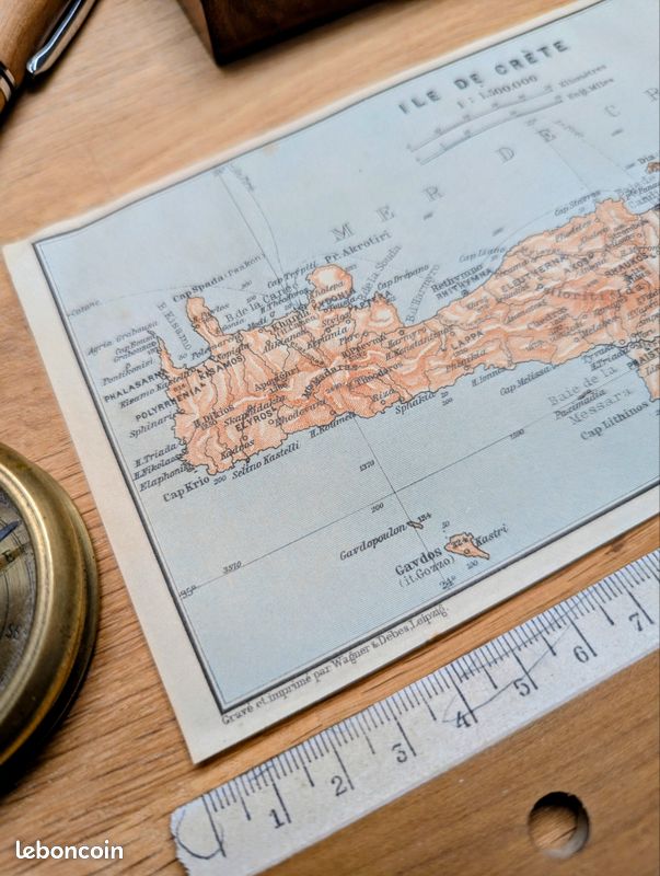 La Crète, Grèce, petit plan original imprimée en 1910 (image 10)