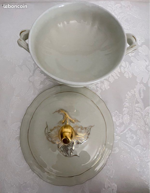 Broche Vintage Bernardaud En Porcelaine De Limoges Et Laiton - Années 40 - Occasion