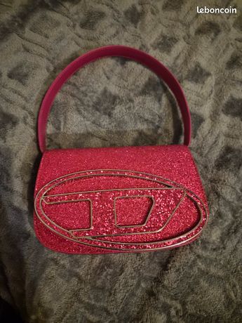 Sac Diesel En Daim Rouge Et Cuir Noir - Sac à Bandoulière, Très Bon état - Occasion