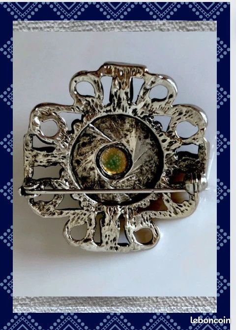 Broche bleue labradorite style rococo métal couleur argent neuve (image 3)