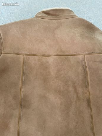 Manteau Court Vintage En Véritable Peau Lainée - Taille 40/42 - Marron - Occasion Très Bon état