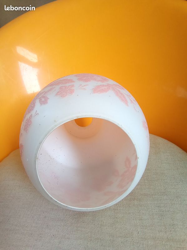 Abat-jour En Verre Vintage Motif Floral - Blanc - Occasion