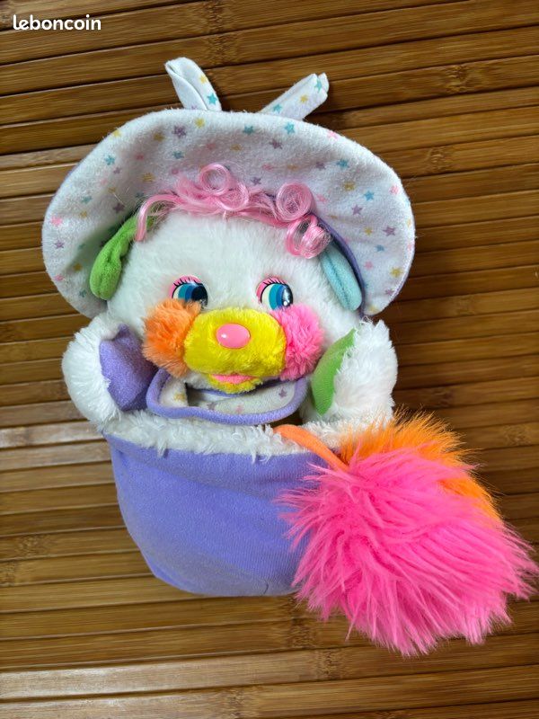 Peluche Popples Bibsy Blanc Bébé 33 Cm, Vintage 1986, Mattel