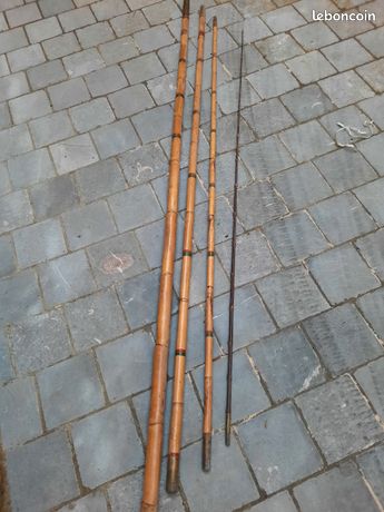 Canne à pêche ancienne vintage noire en bambou ? 4 sections 3m58 | UK