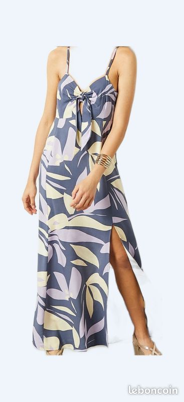 Robe longue mauve fleurie Etam Vêtements