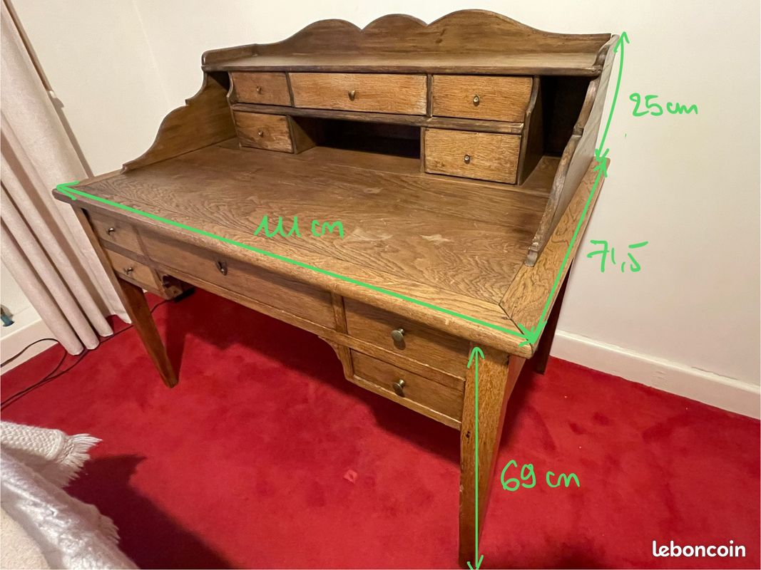 Bureau ancien en chêne avec tiroirs (image 3)