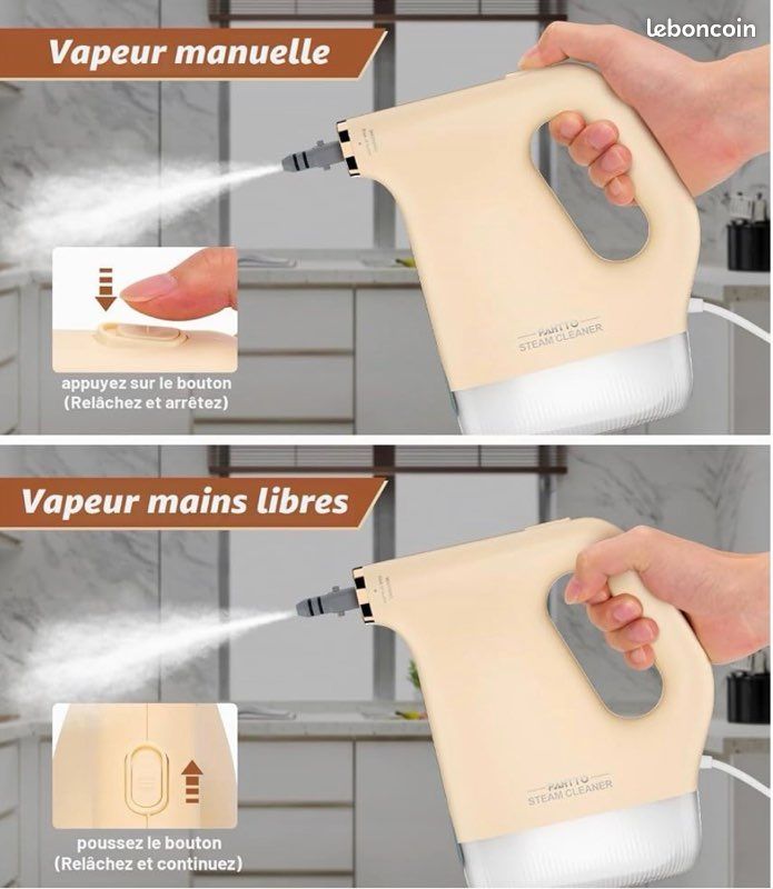 Nettoyeur Vapeur Main 1200W - 15 Accessoires - Chauffe en 20s - Réservoir 450ml (image 10)