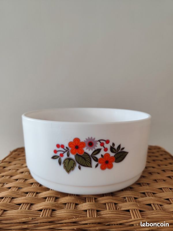Bol Arcopal Vintage 1965 – Petit Saladier Verre Dentelé Motifs Roses