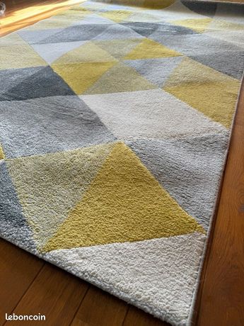 Grand tapis moderne - Jaune et gris - 160 x 220 cm