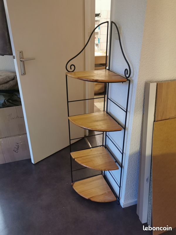 Etagere d'angle bois et métal (image 1)