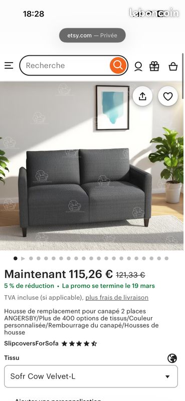 Housse de canapé 2 places LINANÄS, Housse de canapé 2 places LINANS Ikea, Housse de remplacement LINANÄS Ikea, Housse sur mesure - France