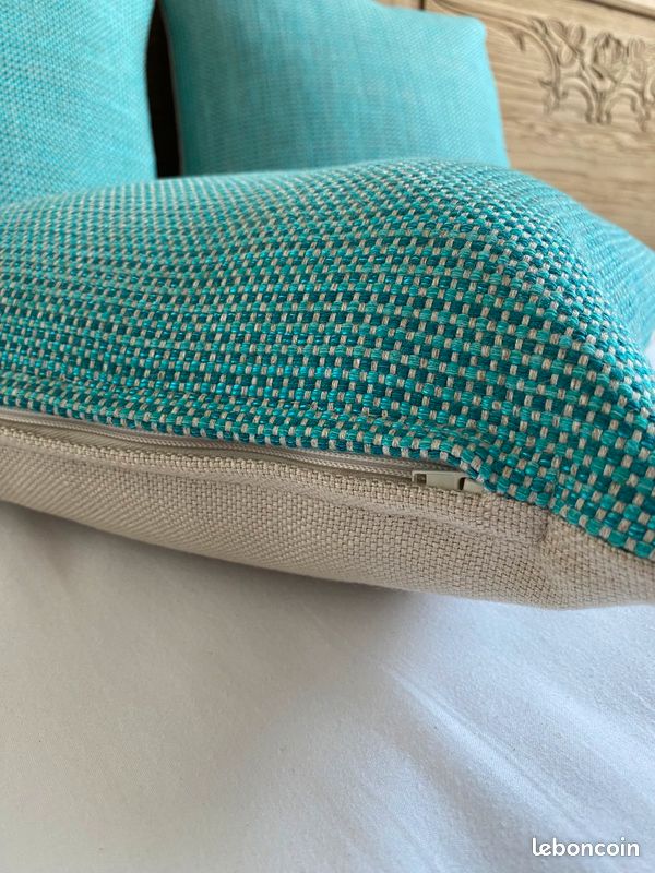 🛋️ 3 Coussins Turquoises et Beiges (image 5)