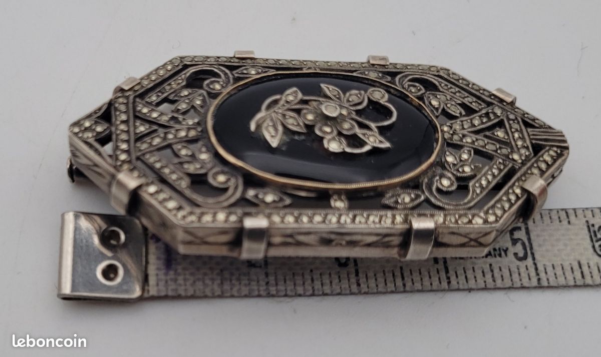 Broche Ancienne Art Déco Fleurs En Argent Massif 925 - Créateur Sans Marque