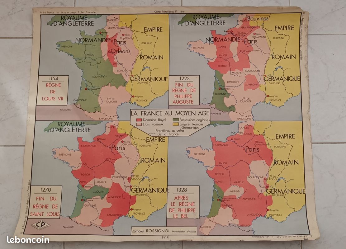 Ancienne carte scolaire la France au Moyen Âge et les Croisades (image 2)