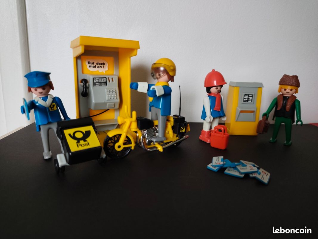 PLAYMOBIL Vintage 3231-B - Poste Facteur Cabine Téléphonique Moto - 1984