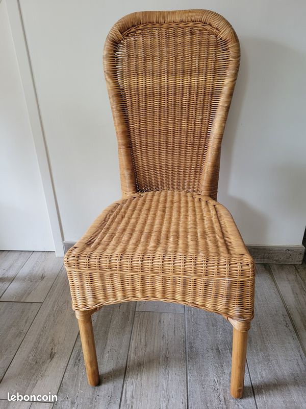Lot de 4 chaises en rotin naturel tressé – Dossier haut – Style vintage (esprit colonial) (image 2)