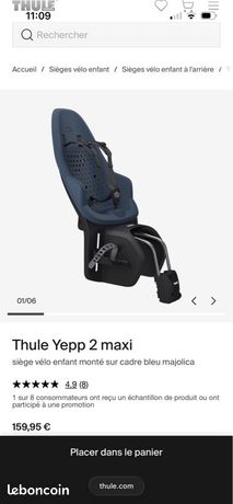 Siège Vélo Enfant Yepp 2 Maxi - Montage Cadre Arrière - Bleu Majolique