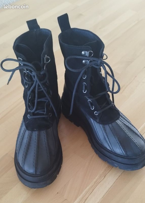 Bottines à plateau noire Selected modèle Audrey à lacet - bi-matière - T39 (image 2)