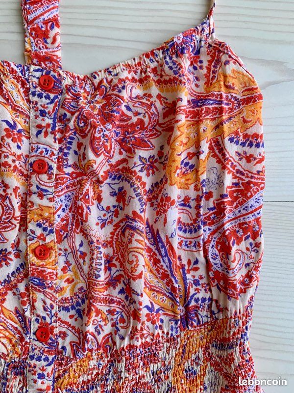 Combishort bretelles motifs cachemire corail dos nu fille XS