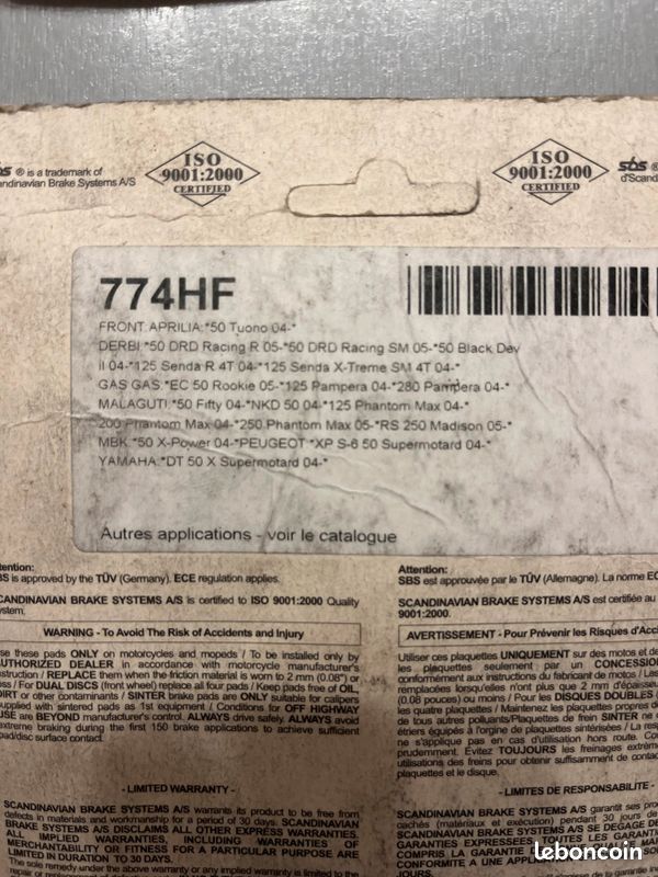 Plaquettes freins avant sbs 774 Derbi Gas gas Malaguti MBK Peugeot (image 2)
