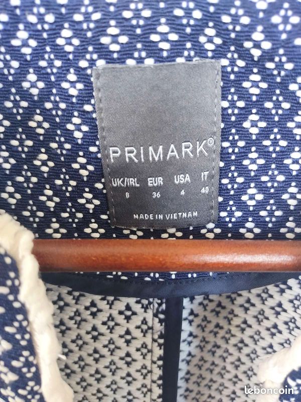 Veste femme Primark taille 36 imprimé bleu marine blanc neuve